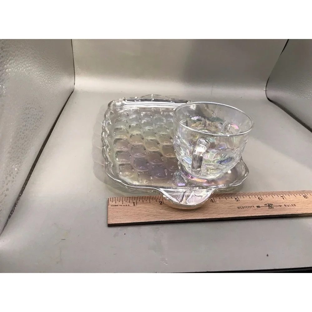 Vintage Federal Glass 2 Piece Irredescent Glass And Platter Set